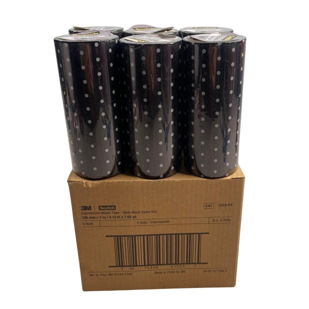 Scotch Expressions Washi Tape Wide Black Swiss Dot 6 Rolls 105mm new NIP